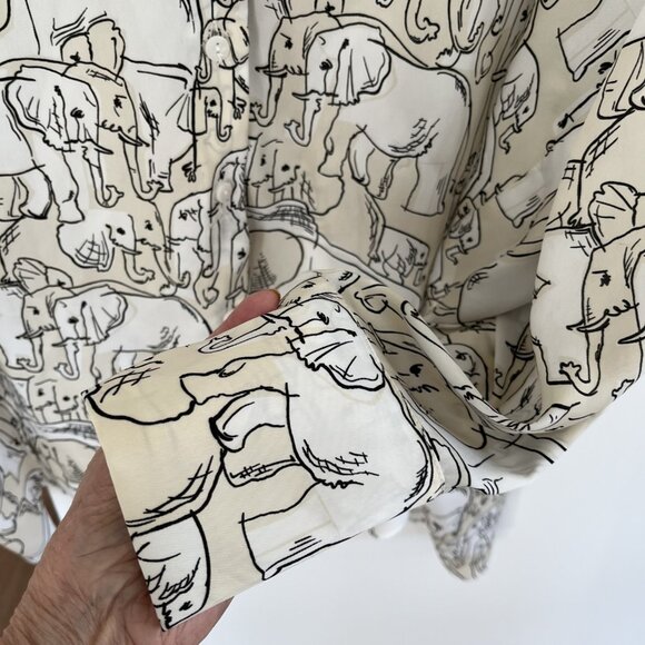 Zara Women XL Blouse Shirt Elephant Print Buttons Flowy Side Slits NWOT - Picture 7 of 8